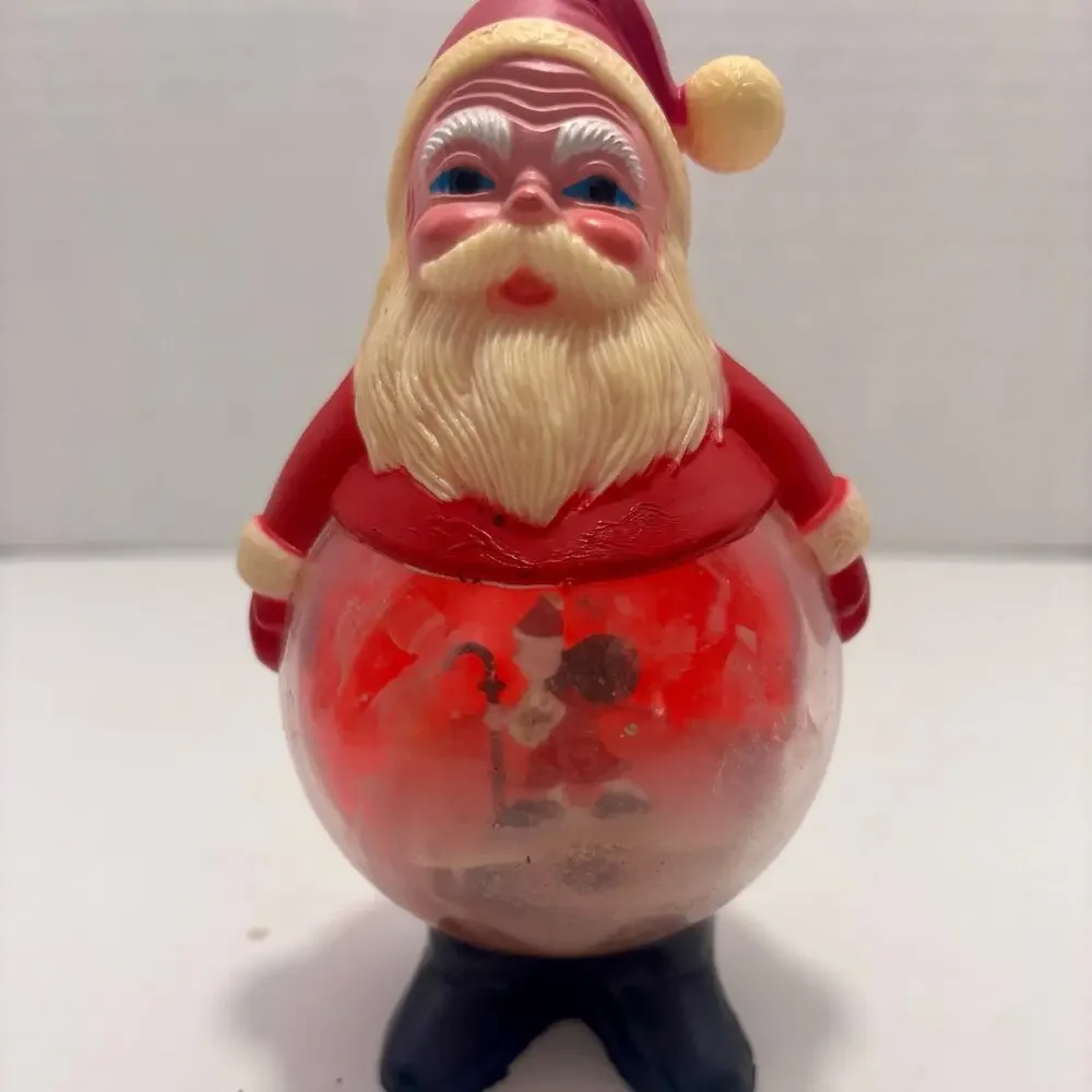 VTG Plastic Santa Snow Globe Belly Figurine 5.5